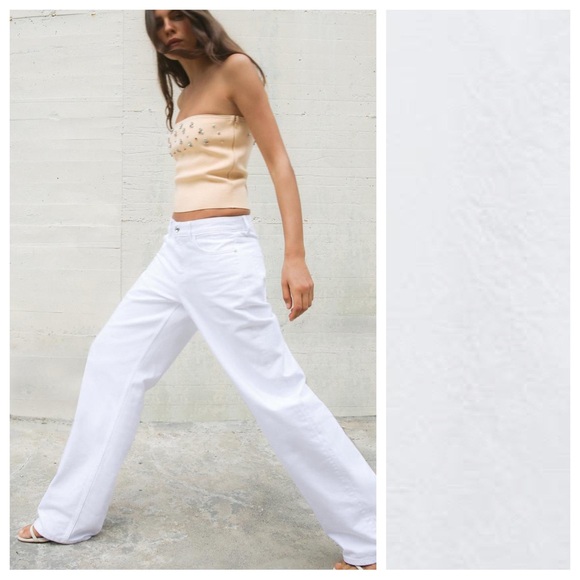 NWT. Zara Z1975 White High Waist - Regular Leg - Long Length Jeans. Size 8. - Picture 1 of 8